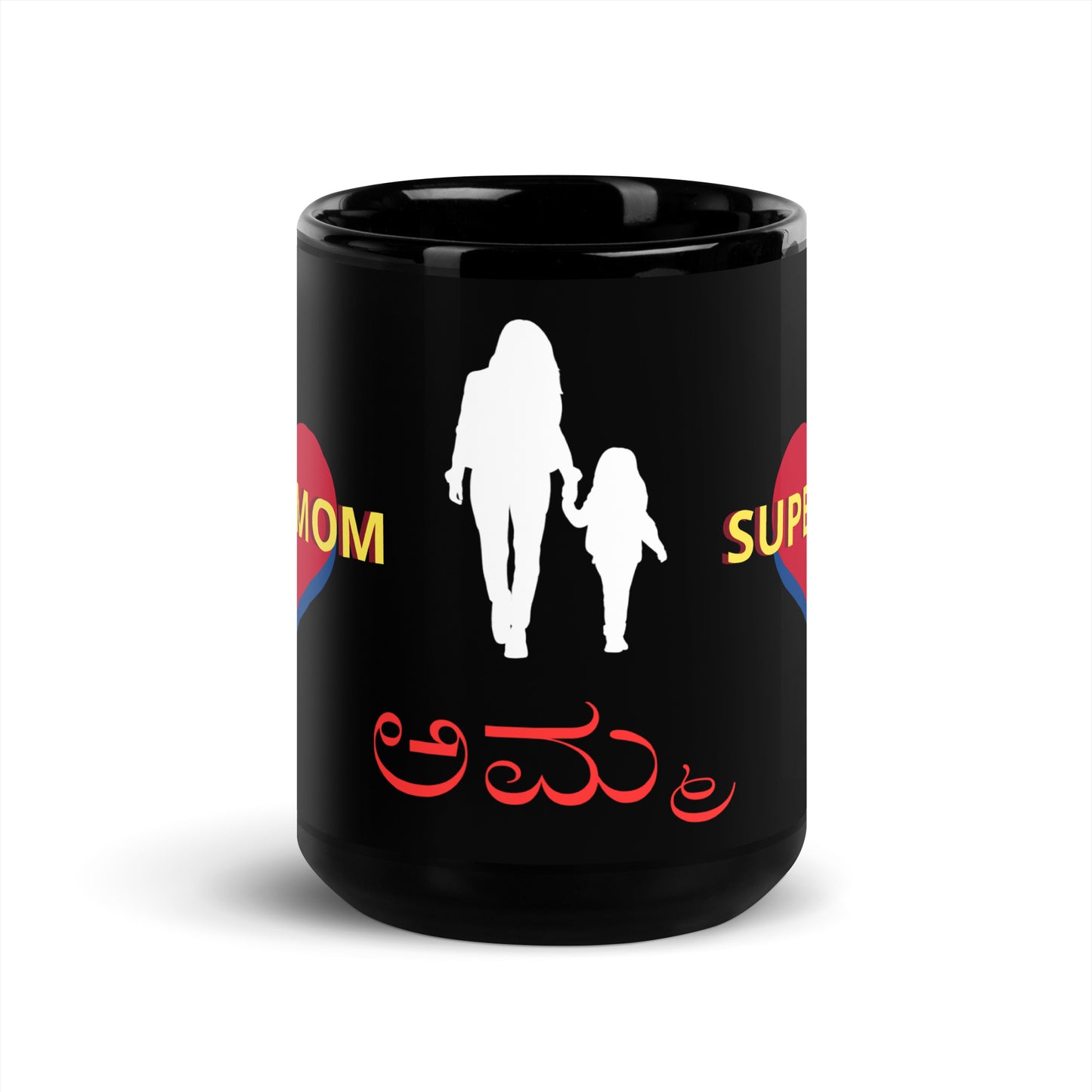 Super Mom + AMMA (Kannada) | Black Glossy Mug